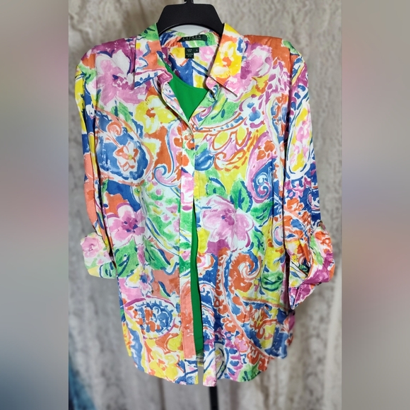 Ralph Lauren Tops - Lauren Ralph Lauren Multicolor Floral Womens Cotton Shirt Plus 1X NWOT